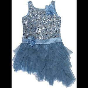 Biscotti Girls Blue Sequined & Layered Tulle Dress